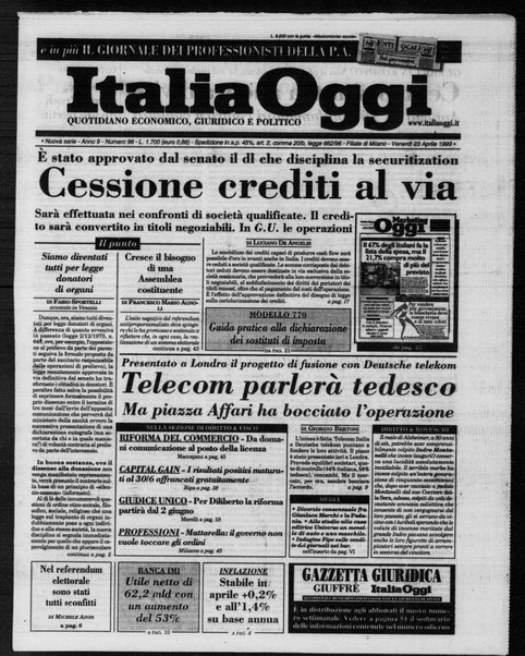 Italia oggi : quotidiano di economia finanza e politica